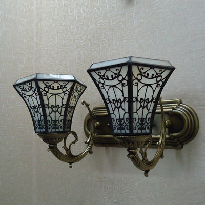 Traditional Tiffany Round Square Glass Iron 1/2/3 Light Wall Sconce Lamp For Living Room