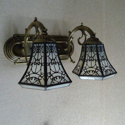 Traditional Tiffany Round Square Glass Iron 1/2/3 Light Wall Sconce Lamp For Living Room