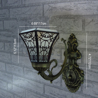 Traditional Tiffany Round Square Glass Iron 1/2/3 Light Wall Sconce Lamp For Living Room