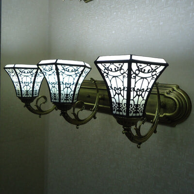 Traditional Tiffany Round Square Glass Iron 1/2/3 Light Wall Sconce Lamp For Living Room