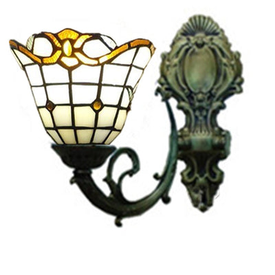 Traditional Tiffany Round Square Glass Iron 1/2/3 Light Wall Sconce Lamp For Living Room