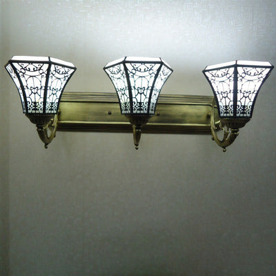 Traditional Tiffany Round Square Glass Iron 1/2/3 Light Wall Sconce Lamp For Living Room