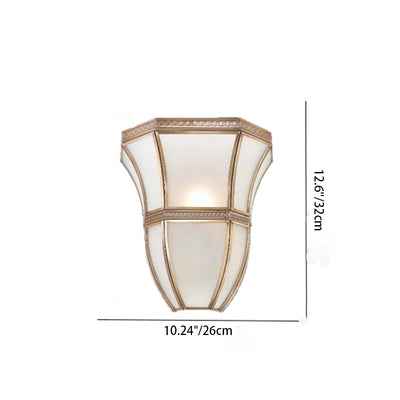 Contemporary Scandinavian Tapered Round Square Glass Copper 1-Light Wall Sconce Lamp For Living Room