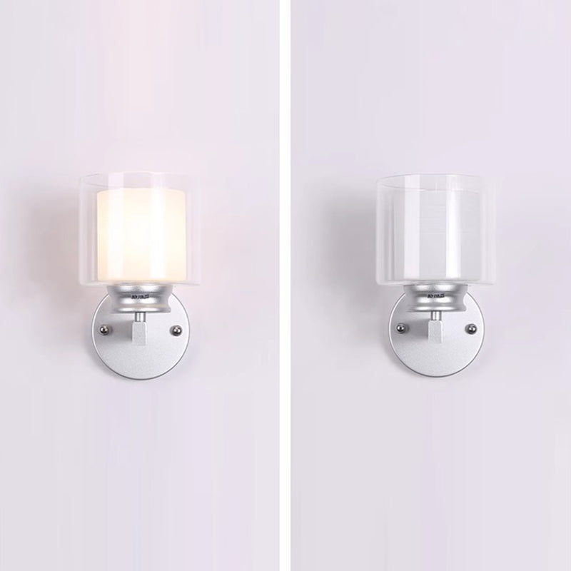 Moderne minimalistische runde Säule Glas Eisen 1-Licht Wandleuchte Lampe für Schlafzimmer 