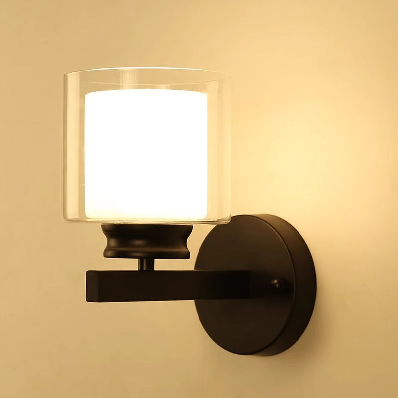 Moderne minimalistische runde Säule Glas Eisen 1-Licht Wandleuchte Lampe für Schlafzimmer 