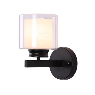 Moderne minimalistische runde Säule Glas Eisen 1-Licht Wandleuchte Lampe für Schlafzimmer 