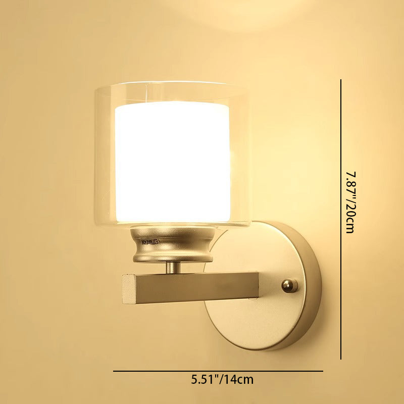 Moderne minimalistische runde Säule Glas Eisen 1-Licht Wandleuchte Lampe für Schlafzimmer 