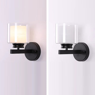 Moderne minimalistische runde Säule Glas Eisen 1-Licht Wandleuchte Lampe für Schlafzimmer 