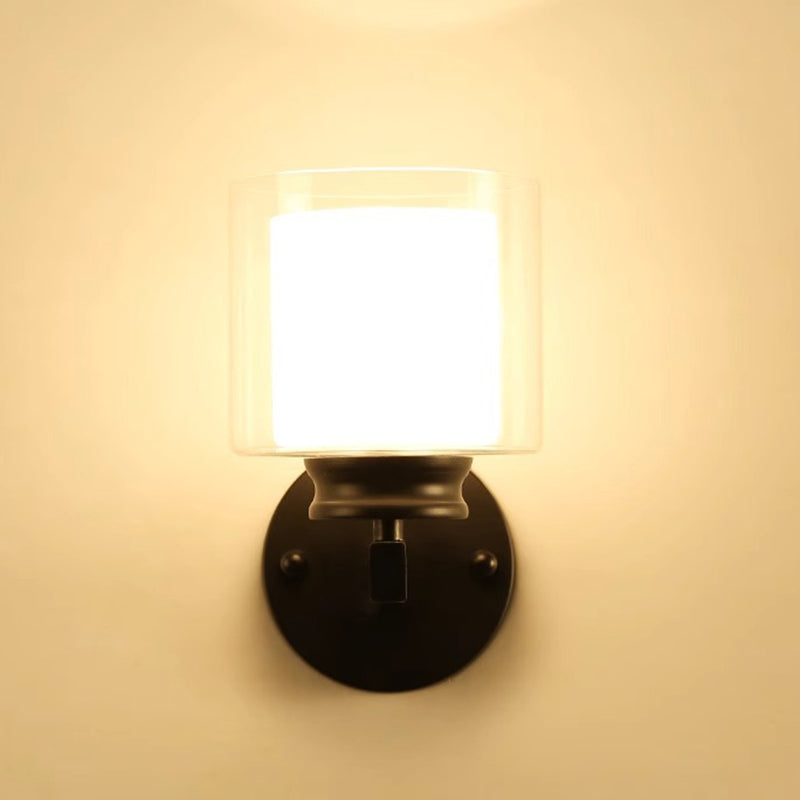 Moderne minimalistische runde Säule Glas Eisen 1-Licht Wandleuchte Lampe für Schlafzimmer 