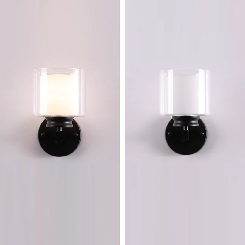 Moderne minimalistische runde Säule Glas Eisen 1-Licht Wandleuchte Lampe für Schlafzimmer 