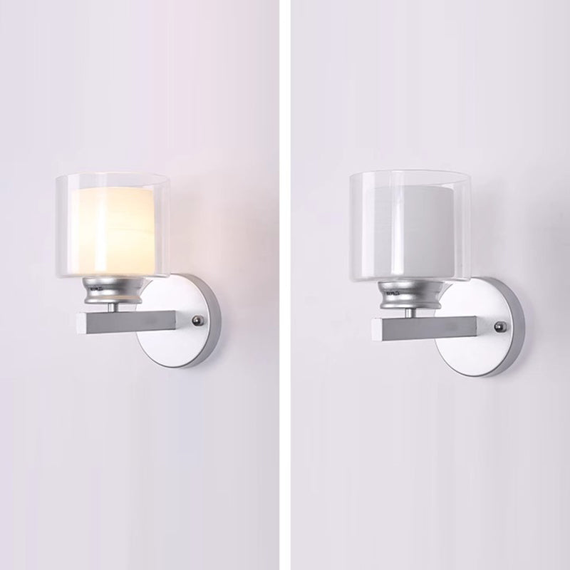 Moderne minimalistische runde Säule Glas Eisen 1-Licht Wandleuchte Lampe für Schlafzimmer 