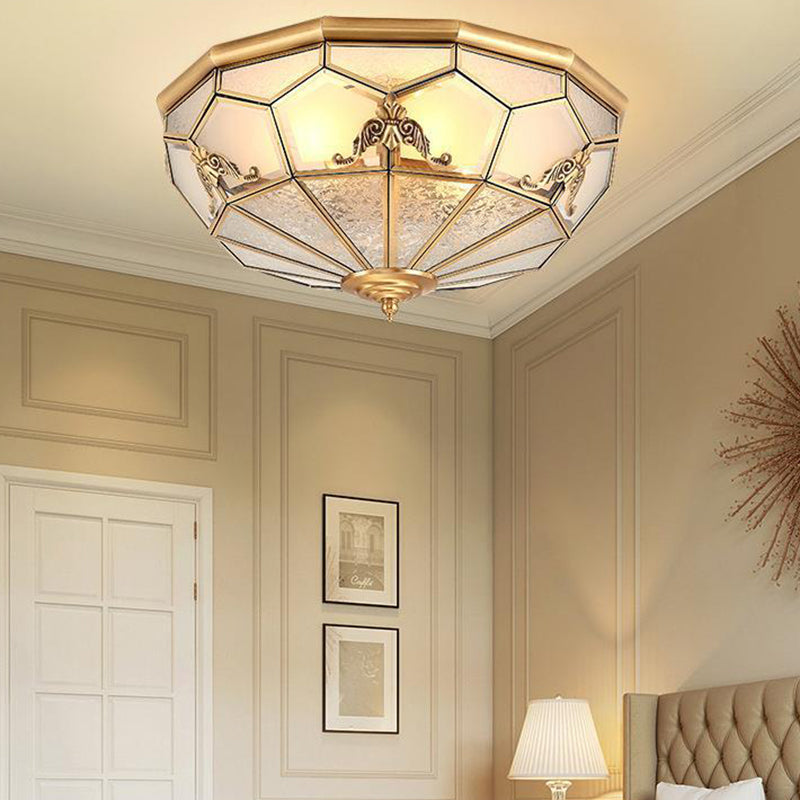 Modern Luxury Round Patterned Glass Copper 3/4 Light Flush Mount Ceiling Light For Living Room