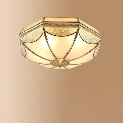 Modern Luxury Floral Round Glass Copper 3/4 Light Flush Mount Ceiling Light For Bedroom