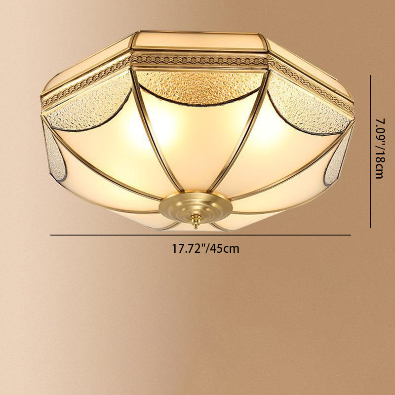 Modern Luxury Floral Round Glass Copper 3/4 Light Flush Mount Ceiling Light For Bedroom