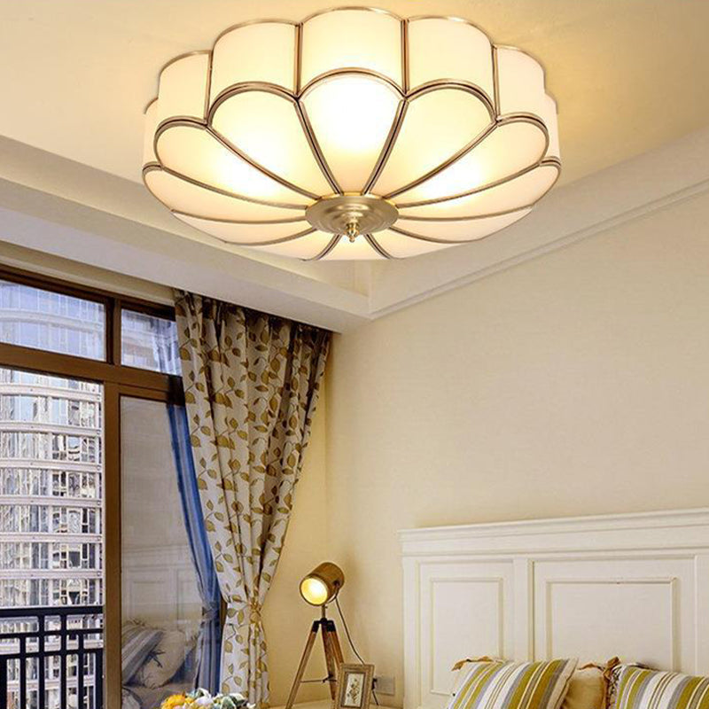 Modern Luxury Floral Round Glass Copper 3/4 Light Flush Mount Ceiling Light For Bedroom