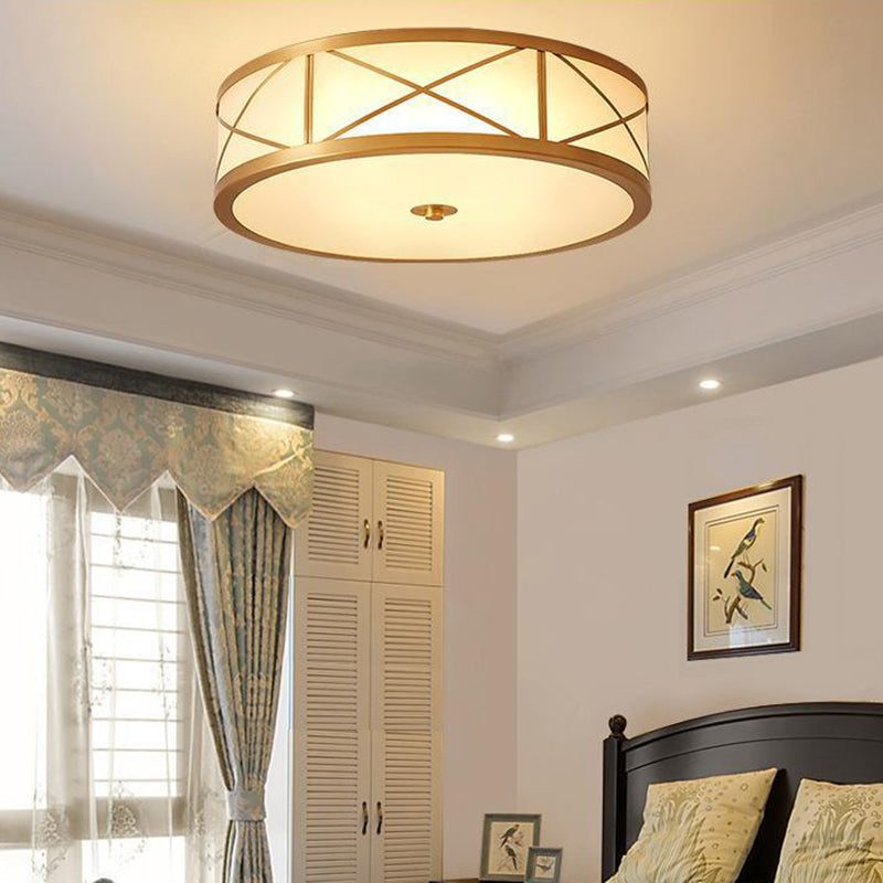 Modern Luxury Floral Round Glass Copper 3/4 Light Flush Mount Ceiling Light For Bedroom