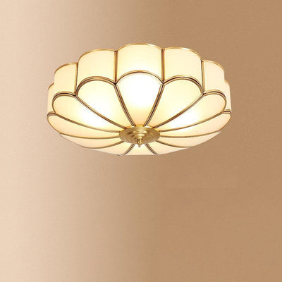 Modern Luxury Floral Round Glass Copper 3/4 Light Flush Mount Ceiling Light For Bedroom