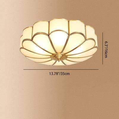 Modern Luxury Floral Round Glass Copper 3/4 Light Flush Mount Ceiling Light For Bedroom