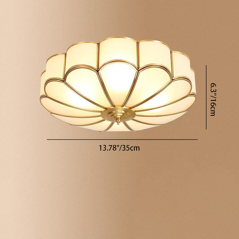 Modern Luxury Floral Round Glass Copper 3/4 Light Flush Mount Ceiling Light For Bedroom