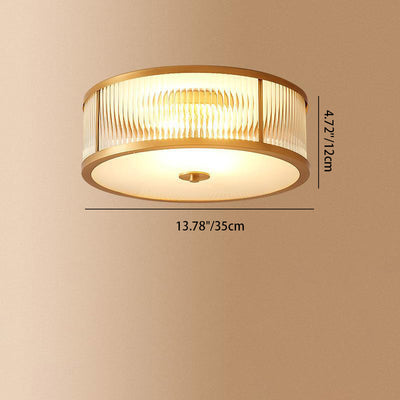 Modern Luxury Floral Round Glass Copper 3/4 Light Flush Mount Ceiling Light For Bedroom