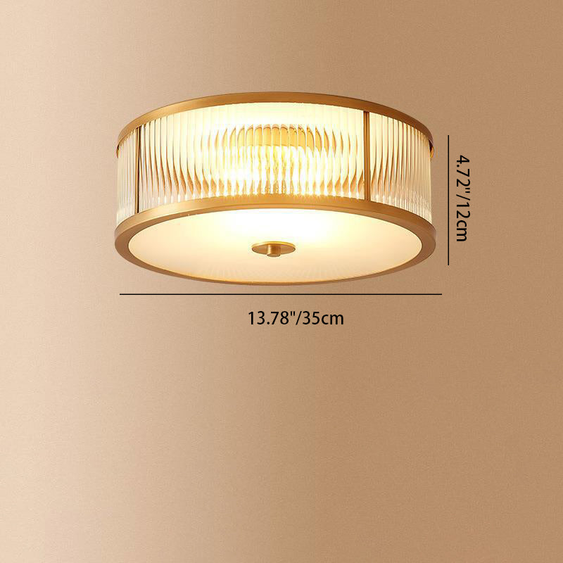 Modern Luxury Floral Round Glass Copper 3/4 Light Flush Mount Ceiling Light For Bedroom