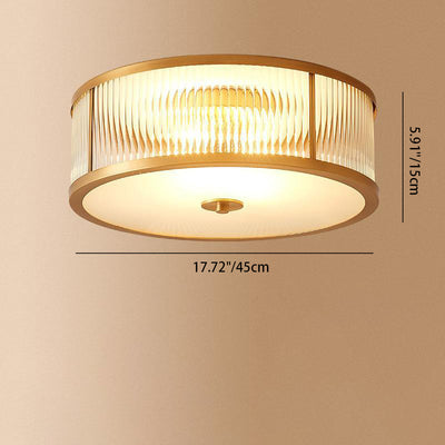 Modern Luxury Floral Round Glass Copper 3/4 Light Flush Mount Ceiling Light For Bedroom