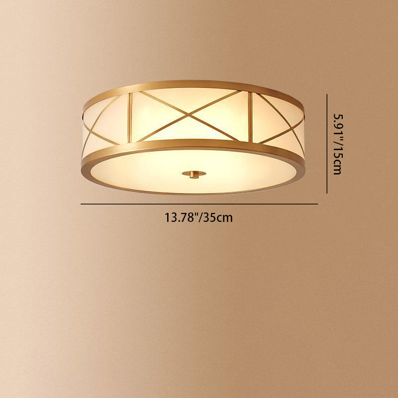 Modern Luxury Floral Round Glass Copper 3/4 Light Flush Mount Ceiling Light For Bedroom