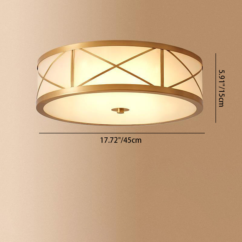 Modern Luxury Floral Round Glass Copper 3/4 Light Flush Mount Ceiling Light For Bedroom