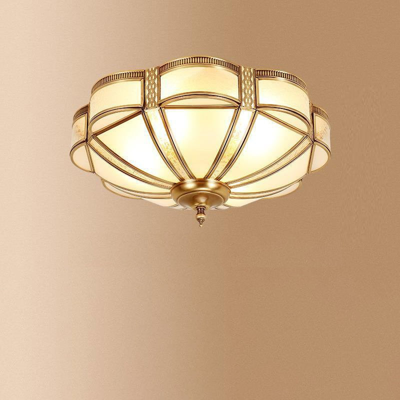 Modern Luxury Floral Pod Round Glass Copper 3/4 Light Flush Mount Ceiling Light For Living Room