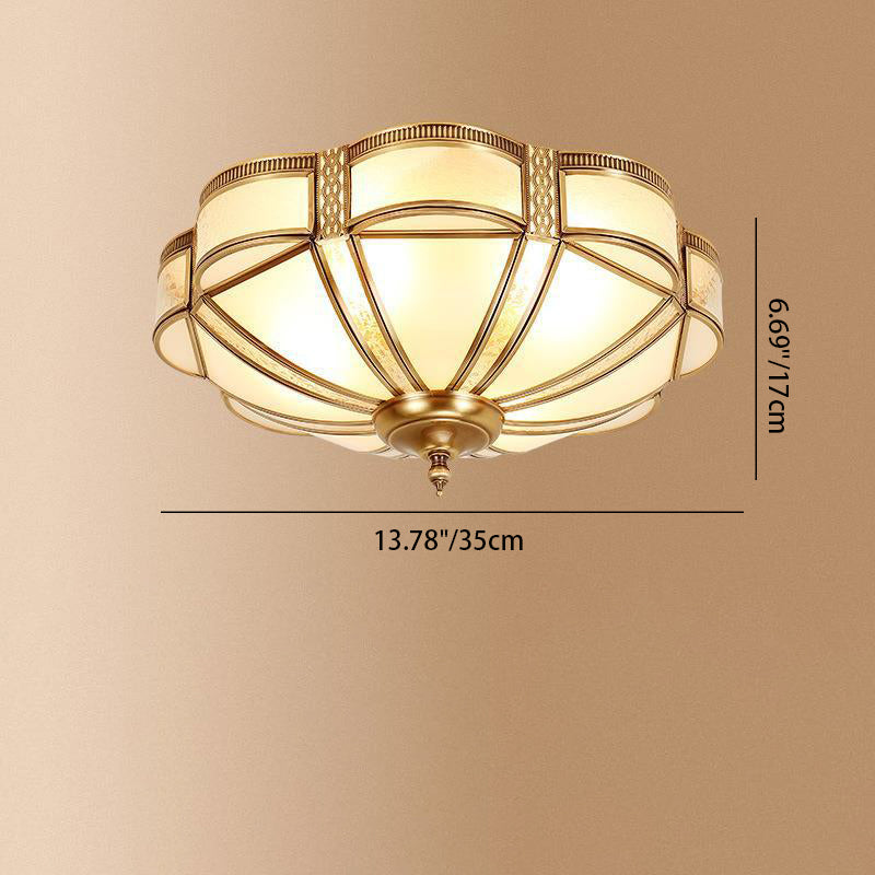 Modern Luxury Floral Pod Round Glass Copper 3/4 Light Flush Mount Ceiling Light For Living Room