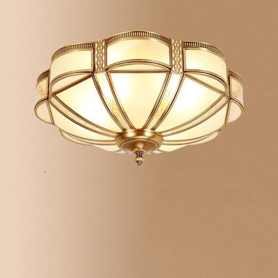 Modern Luxury Floral Pod Round Glass Copper 3/4 Light Flush Mount Ceiling Light For Living Room