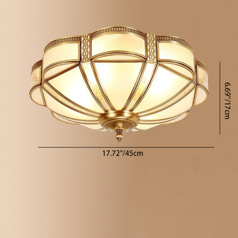 Modern Luxury Floral Pod Round Glass Copper 3/4 Light Flush Mount Ceiling Light For Living Room