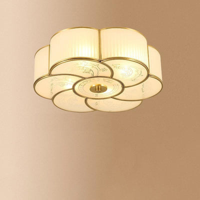 Modern Luxury Floral Pod Round Glass Copper 3/4 Light Flush Mount Ceiling Light For Living Room