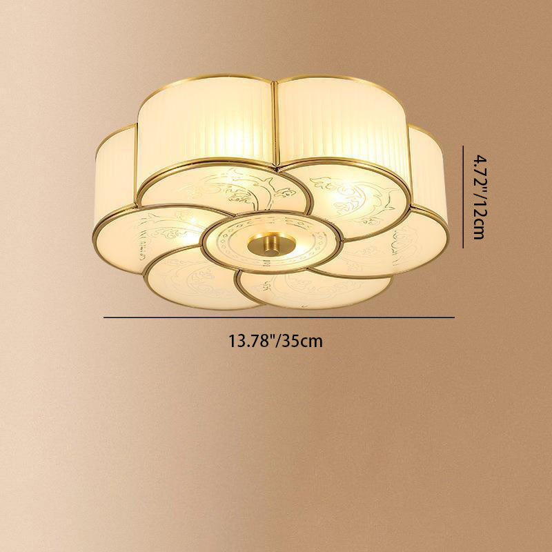 Modern Luxury Floral Pod Round Glass Copper 3/4 Light Flush Mount Ceiling Light For Living Room