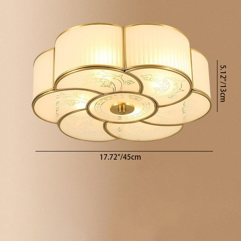 Modern Luxury Floral Pod Round Glass Copper 3/4 Light Flush Mount Ceiling Light For Living Room