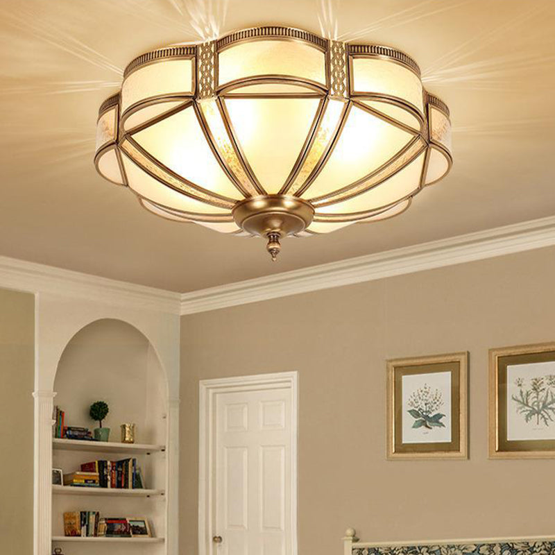 Modern Luxury Floral Pod Round Glass Copper 3/4 Light Flush Mount Ceiling Light For Living Room