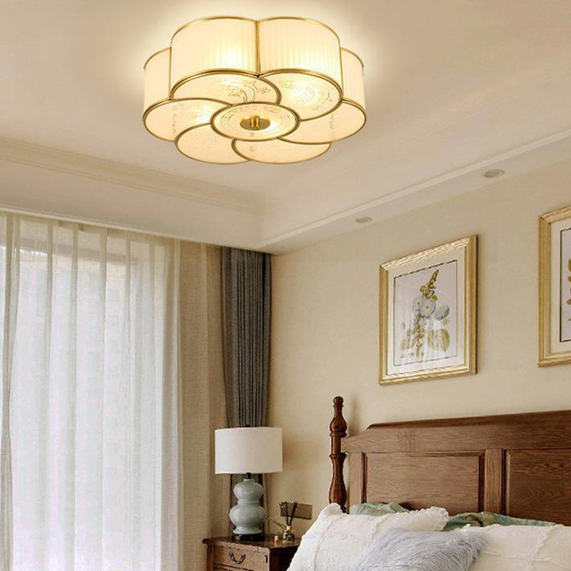 Modern Luxury Floral Pod Round Glass Copper 3/4 Light Flush Mount Ceiling Light For Living Room