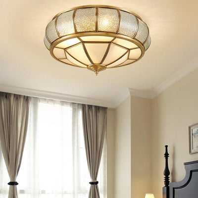 Modern Luxury Floral Pod Round Glass Copper 3/4 Light Flush Mount Ceiling Light For Living Room