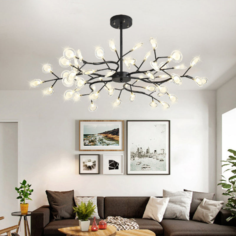 Contemporary Nordic Round Branch PC Iron 45-Light Chandeliers For Living Room