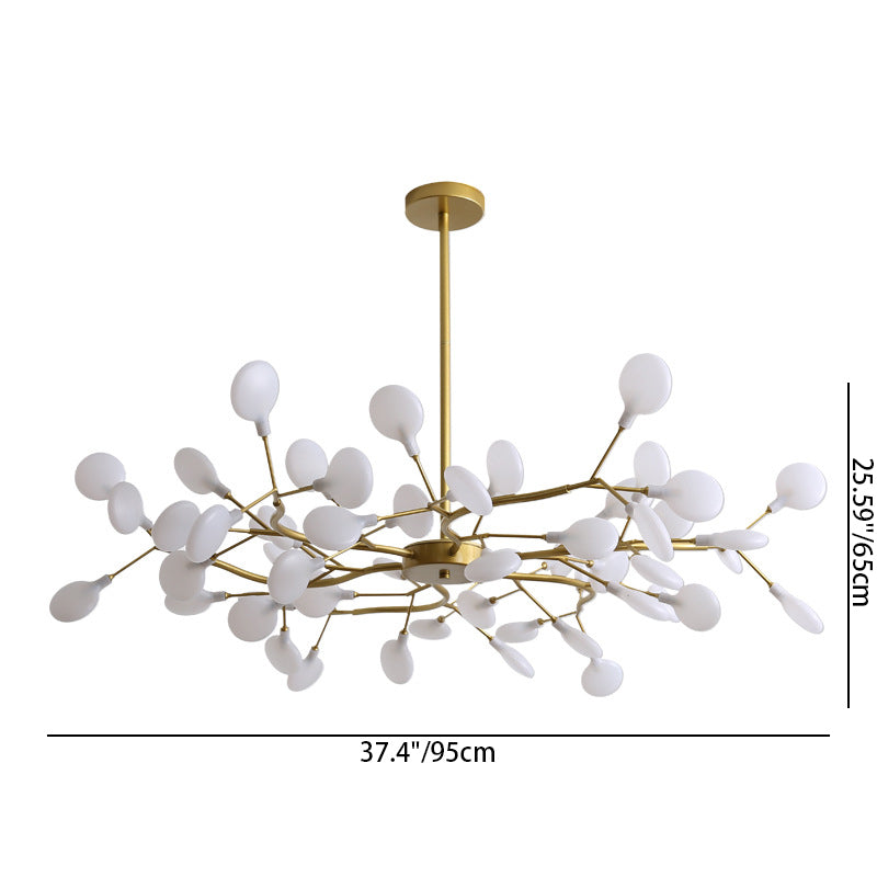 Contemporary Nordic Round Branch PC Iron 45-Light Chandeliers For Living Room