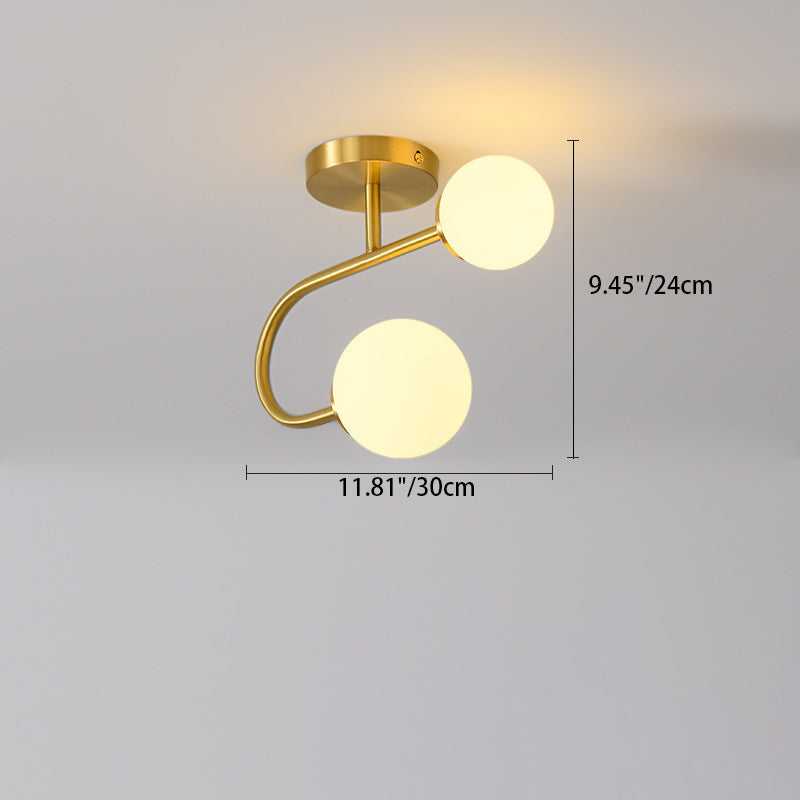 Moderne minimalistische runde Kugelzylinder-Deckenleuchte aus Kupferglas mit 1/2 Lichtern, halbbündige Montage für Wohnzimmer 