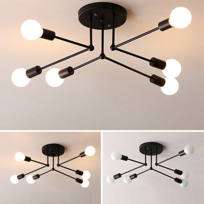 Modern Simplicity Round Right Angle Magic Bean Glass Iron 6-Light Semi-Flush Mount Ceiling Light For Living Room