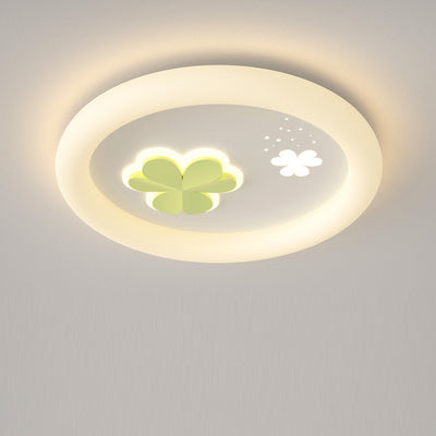 Modern Art Deco Clover Leaf Butterfly Round PE Iron LED Flush Mount Ceiling Light For Living Room