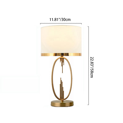 Modern Luxury Round Column Fabric Iron 1-Light Table Lamp For Living Room