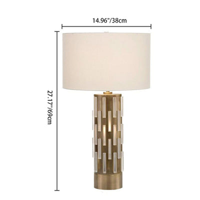 Modern Minimalist Round Cylinder Cutout Fabric Metal 1-Light Table Lamp For Bedroom