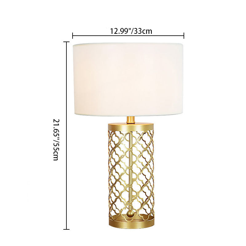 Modern Minimalist Round Cylinder Cutout Fabric Metal 1-Light Table Lamp For Bedroom