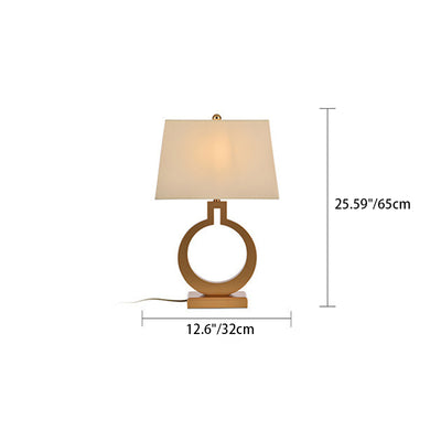 Contemporary Scandinavian Round Square Fabric Hardware 1-Light Table Lamp For Bedroom