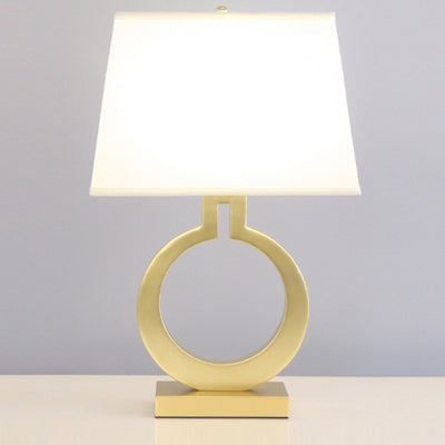 Contemporary Scandinavian Round Square Fabric Hardware 1-Light Table Lamp For Bedroom