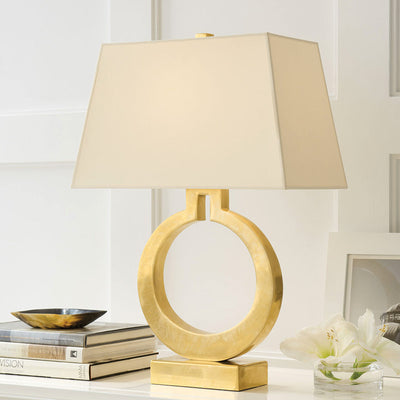 Contemporary Scandinavian Round Square Fabric Hardware 1-Light Table Lamp For Bedroom