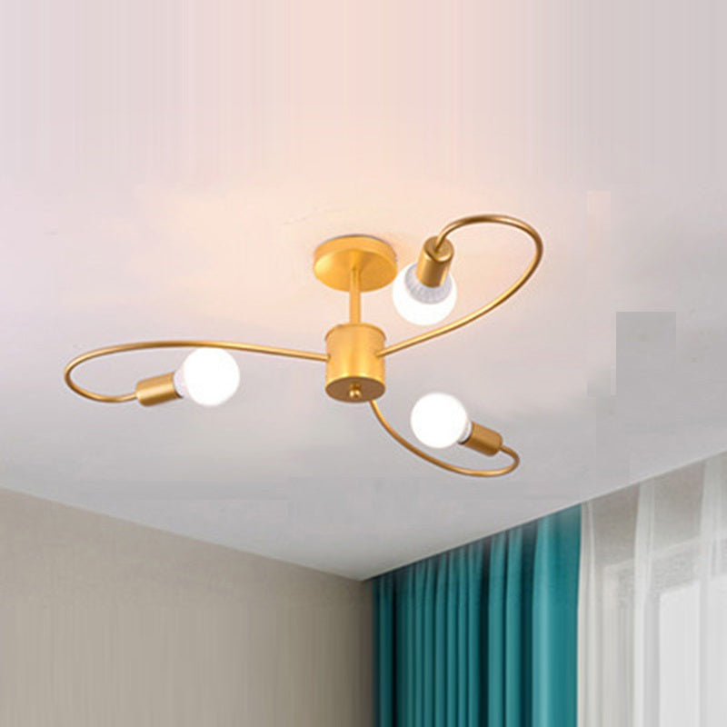 Contemporary Nordic Branch Bend Round Glass Iron 3/6/8 Light Semi-Flush Mount Ceiling Light For Bedroom